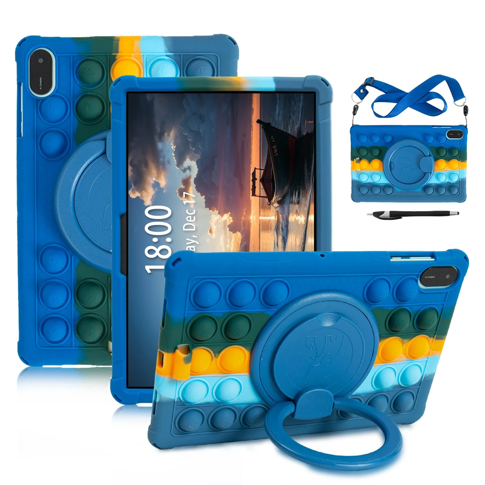 ATOOZ for Honor Pad X8a Case Kids,Soft Silicone Case for Honor Pad X8a Tablet 11 inch 2024 with 360 ° Rotating Bracket & Adjustable Shoulder Strap (Blue)