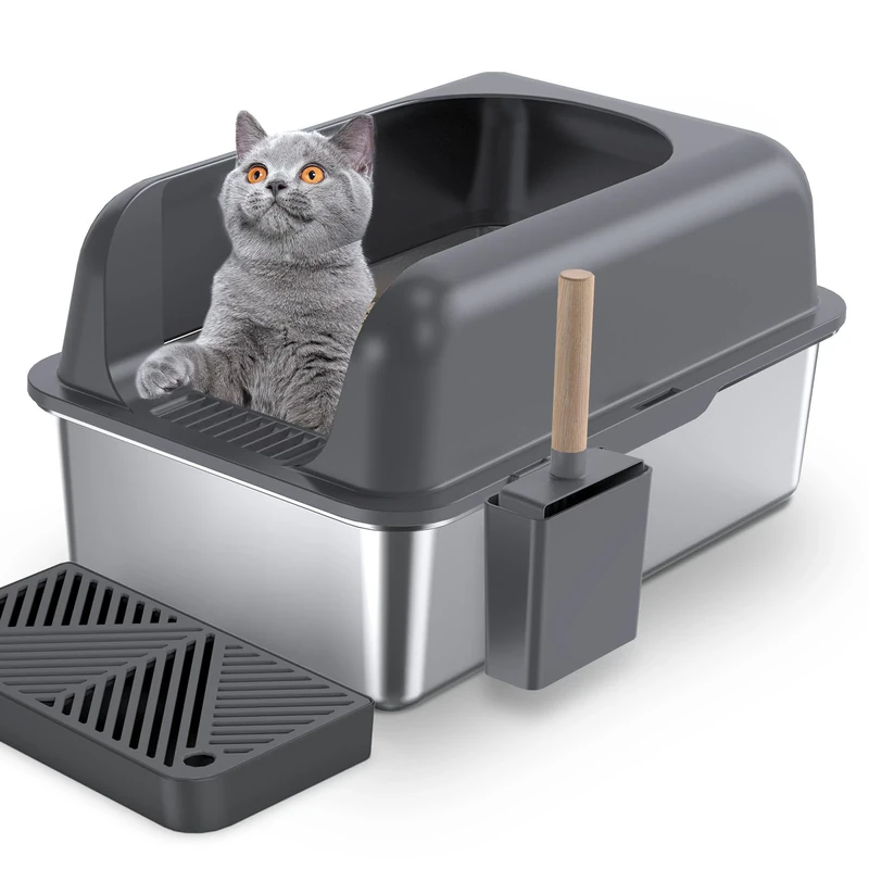 Gimars XL Stainless Steel Cat Litter Box, Large Stainless Steel Cat Litter Tray, 36L Metal Litter Tray with Litter Scoop & Pedal, Good for Large Medium Cats