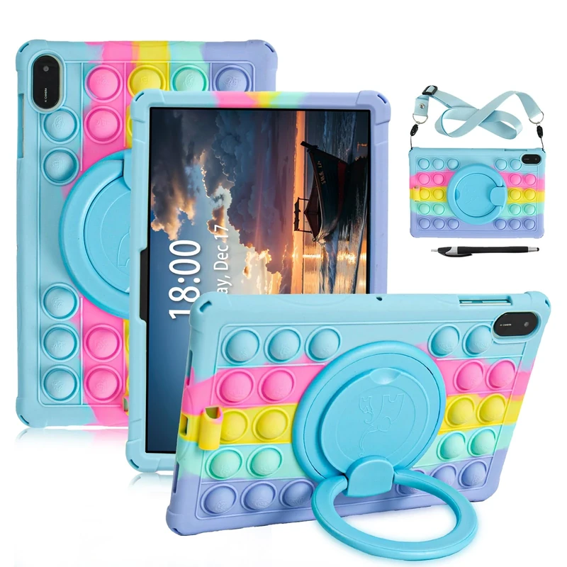 ATOOZ for Honor Pad X8a Case Kids,Soft Silicone Case for Honor Pad X8a Tablet 11 inch 2024 with 360 ° Rotating Bracket & Adjustable Shoulder Strap (Light blue)