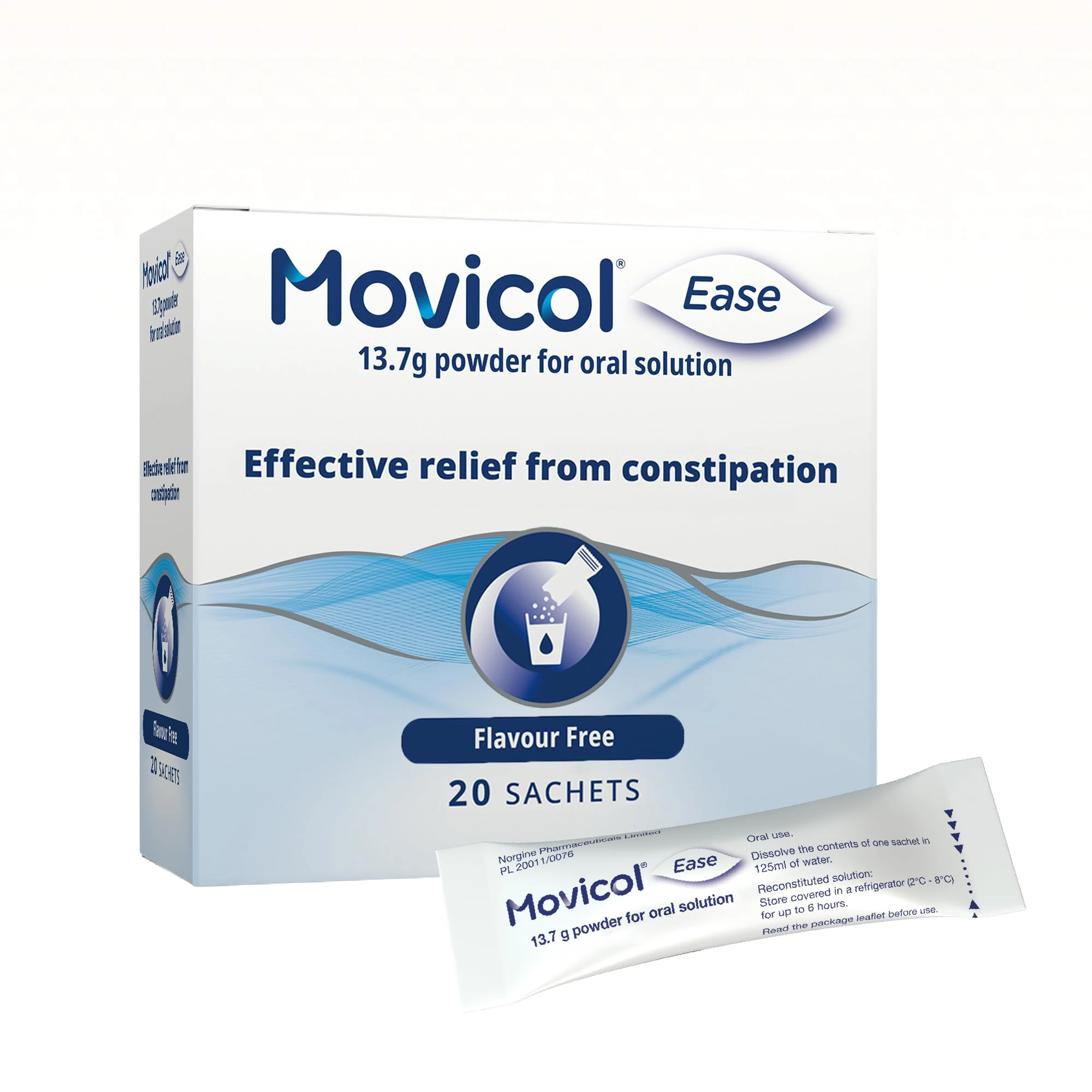Movicol Ease Stick Sachets, Flavor Free, 20 Sachets, Constipation Relief for Adults, Laxatives, Relief, hydrates, softens & Help Restore Natural Bowel Movement