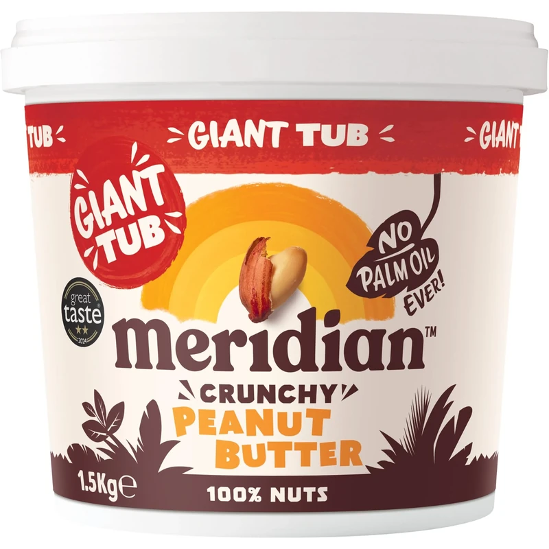 Meridian Crunchy Peanut Butter Natural Nut Butter Spread 1.5kg - Vegan, Vegetarian, Natural source of Protein, Free From Palm Oil, Made With 100% Nuts, No Added Sugars, Salts or Sweetners,Value Pack