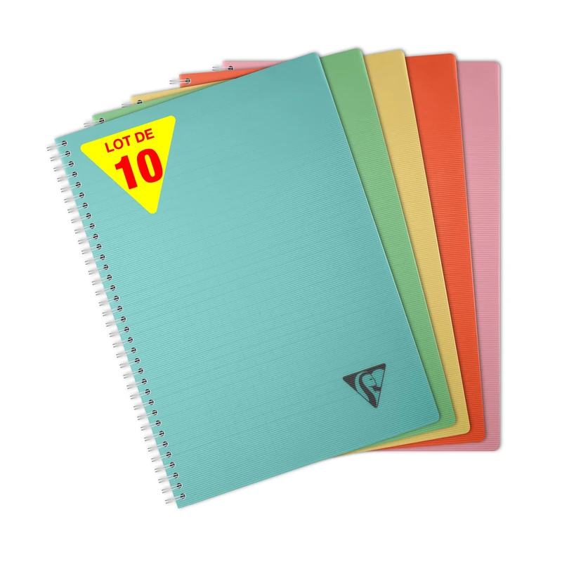 Clairefontaine 327115CPack LiniColour ESSENCE Set of 10 Spiral Notebooks A4 21x29,7cm - 100 Seyes Pages White Paper 90g - Cover Polypro Clear Random Colours
