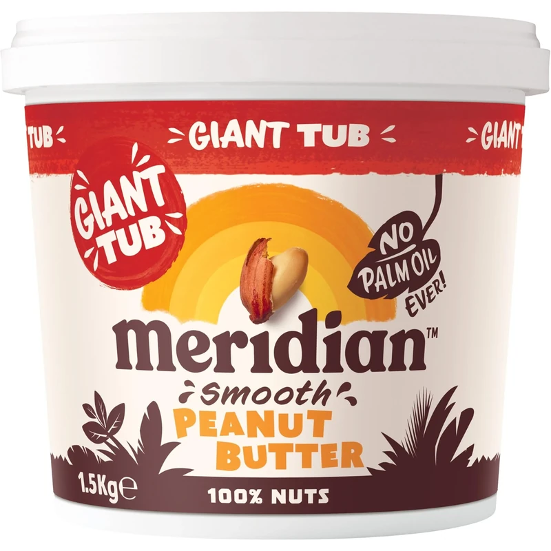 Meridian Smooth Peanut Butter Natural Nut Butter Spread 1.5kg - Vegan, Vegetarian, Natural source of Protein, Free From Palm Oil, Made With 100% Nuts, No Added Sugars, Salts or Sweetners,Value Pack