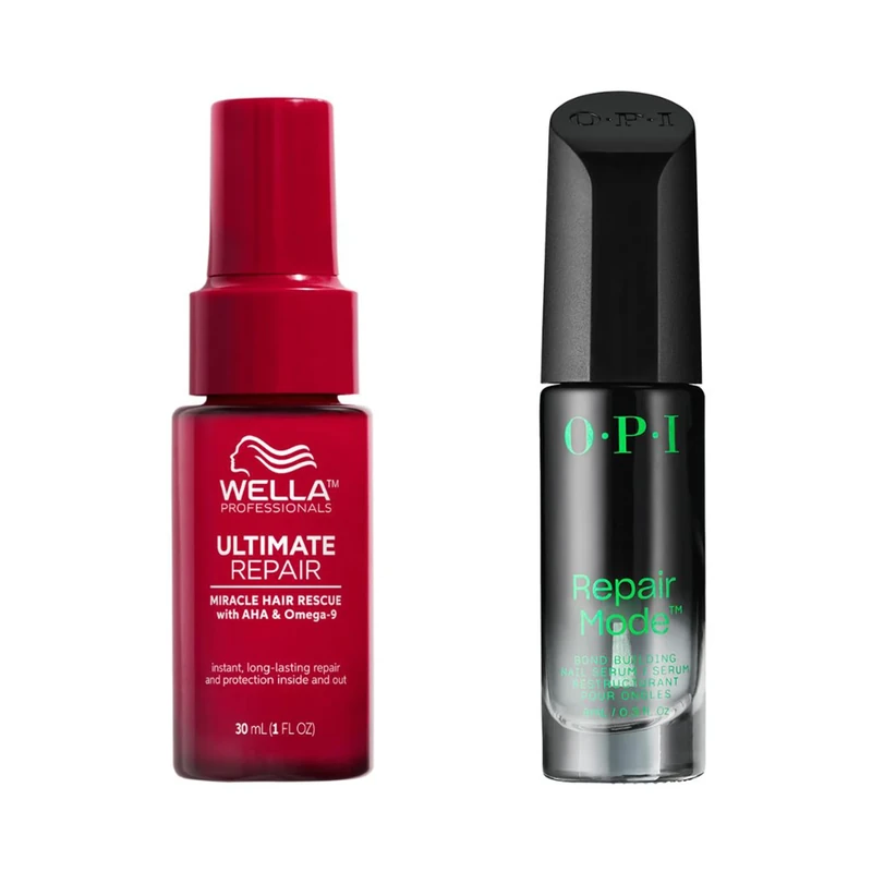 Hair & Nail Ultimate Repair Bundle - including Wella Professionals Ultimate Repair Miracle Hair Rescue Spray for Hair Damage 30ml & OPI Repair Mode Professional Nail Strengthener for Damaged Nails 9ml