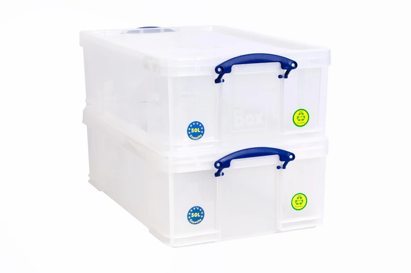 Really Useful Box Plastic Storage 50 Litre Clear (Pack Of 2)