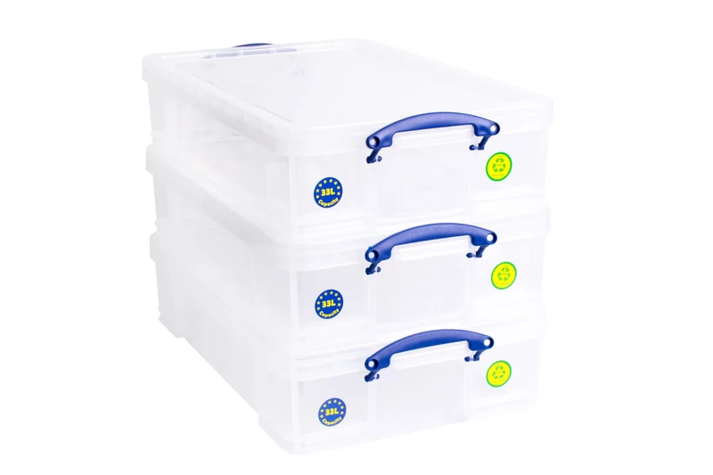 Really Useful Box Plastic Storage 33 Litre Clear (Pack Of 3)