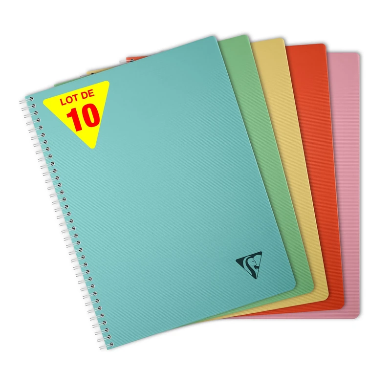 Clairefontaine 327125CPack LiniColour ESSENCE Set of 10 Spiral Notebooks A4 21x29,7cm 100 Small Squares Pages White Paper 90g Clear Polypro Cover Random Colours