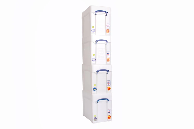 Really Useful Box Plastic Storage 19 Litre White Strong With XL Lid (Pack Of 4)