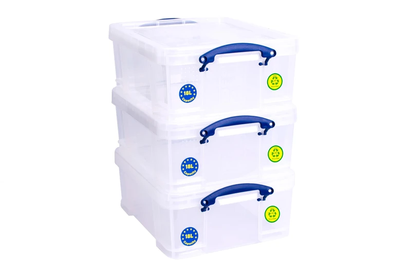 Really Useful Box Plastic Storage 18 Litre Clear (Pack Of 3)