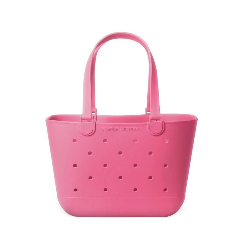Simple Modern Beach Bag Rubber Tote | Waterproof Large Tote Bag with Zipper Pocket for Beach, Pool Boat, Groceries, Sports | Getaway Bag Collection | Velvet Pink | Large