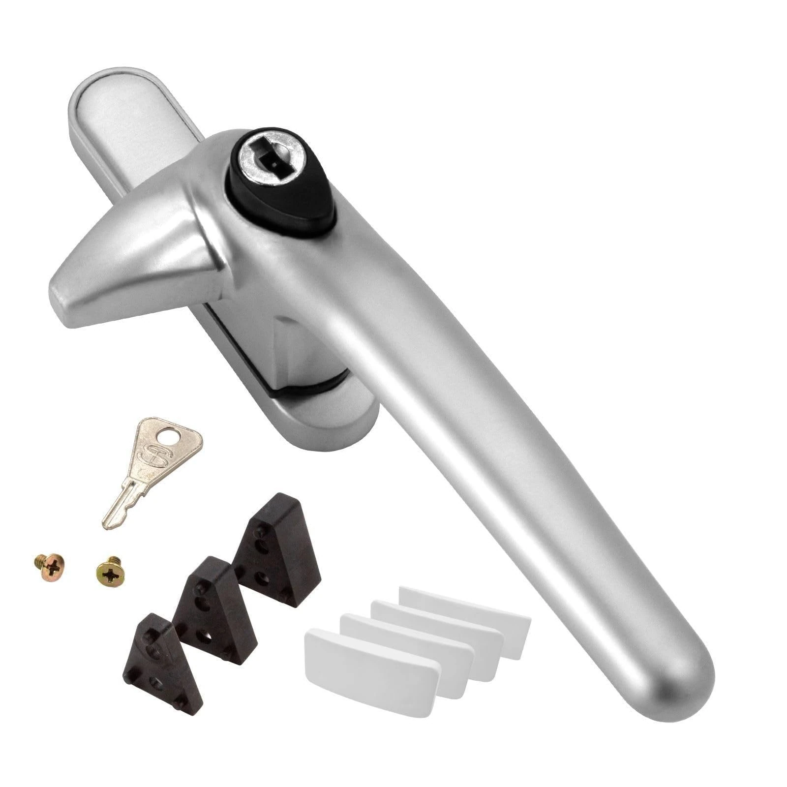 Universal Cockspur Window Handle Kit (3 Pack) - Right, Satin Silver/White