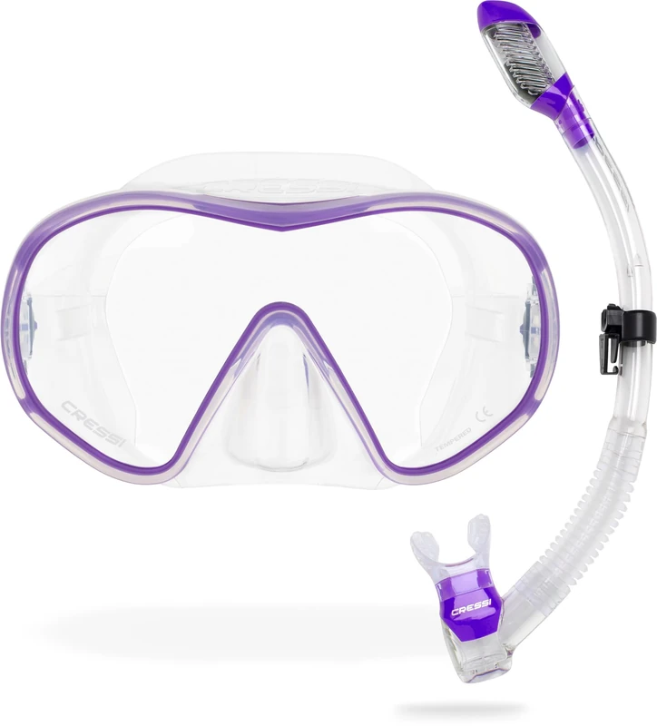 CRESSI F-Dual + Supernova Dry Snorkeling Combo Set Clear/Purple