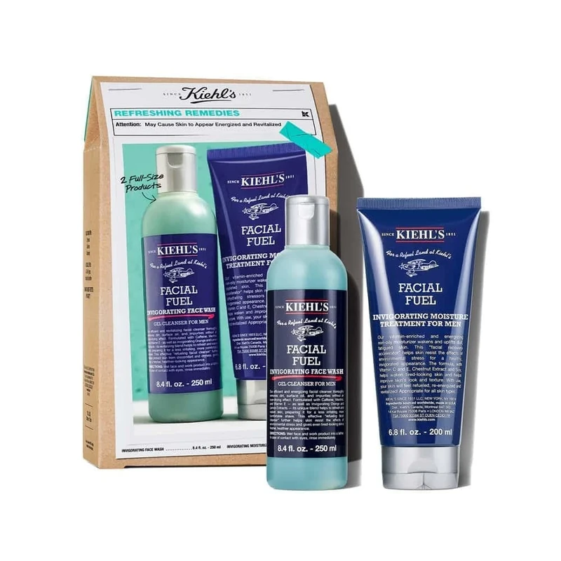 Kiehl's Refreshing Remedies Men's Skincare Set, Invigorating Facial Treatment, Wash 250ml & Moisturiser 200ml
