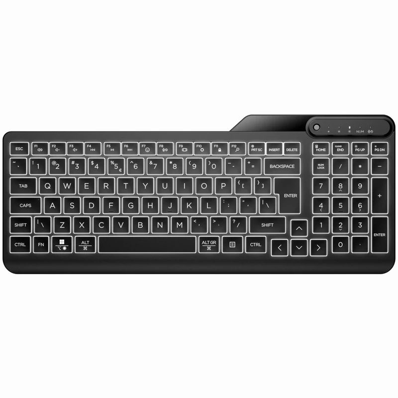 HP 400 Backlit Wired Keyboard | Warm White LED Illuminated Keys w/ 3 Brightness Levels | Slim & Portable Design | 12 Programmable Keys | USB-C cord and USB-A adapter | Spill-Resistant | Black