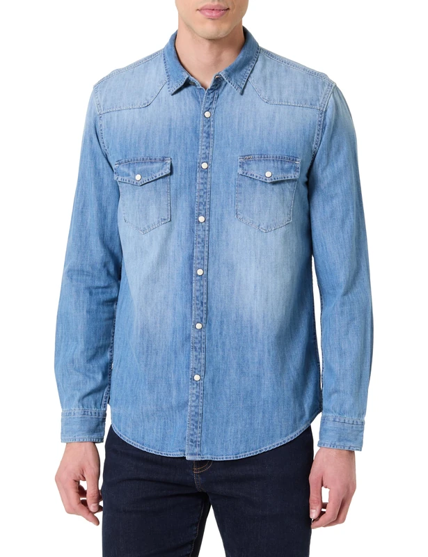 Pepe Jeans Men's M Regular Shirt, Blue(Denim-ZY7), M