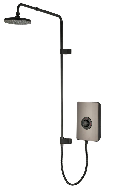 Triton Showers Collections UNIQ® | Shower Electric | 9.5 KW I Pewter I Electrical Showers | with Rainfall Showerhead and Anti Twist Hose | Best Electric Shower Units for Bathrooms