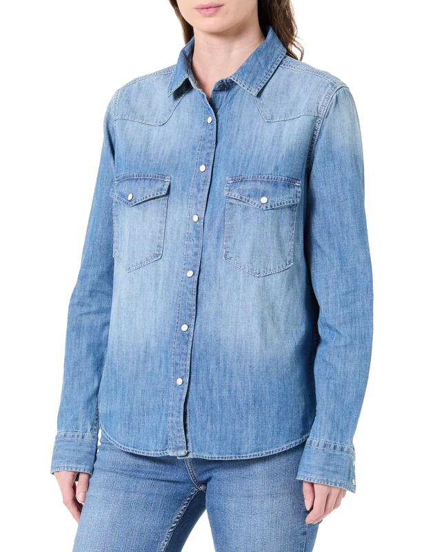 Pepe Jeans Women's W Shirt, Blue(Denim-ZY7), M