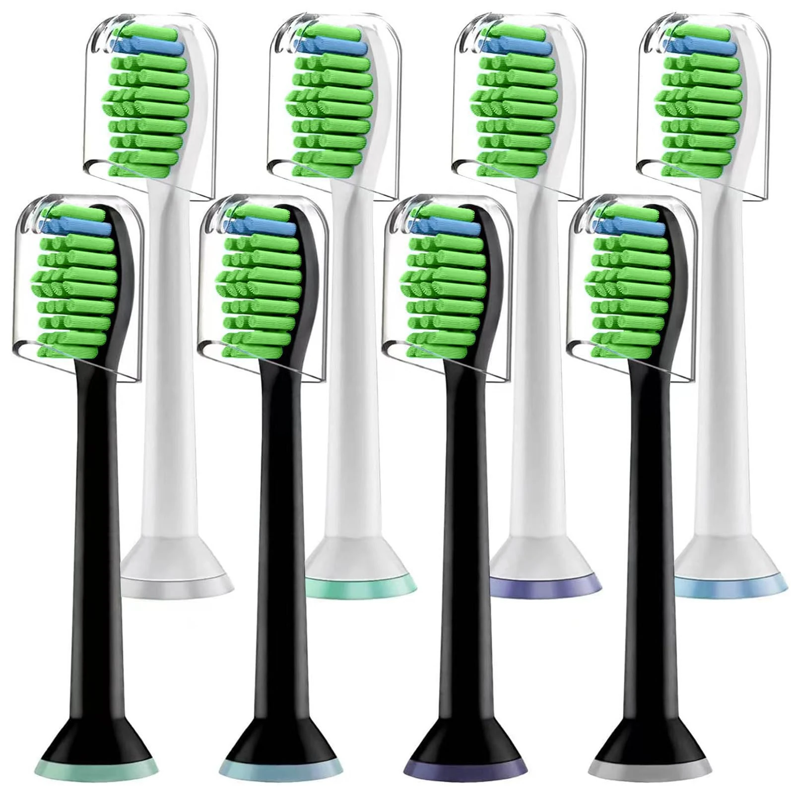Toothbrush Heads Compatible with Philips Sonicare Electric Toothbrushes, 8pcs Replacement Brush Heads Fit for Any Philips Sonicare Snap-on Toothbrushes, 4pcs White and 4pcs Black