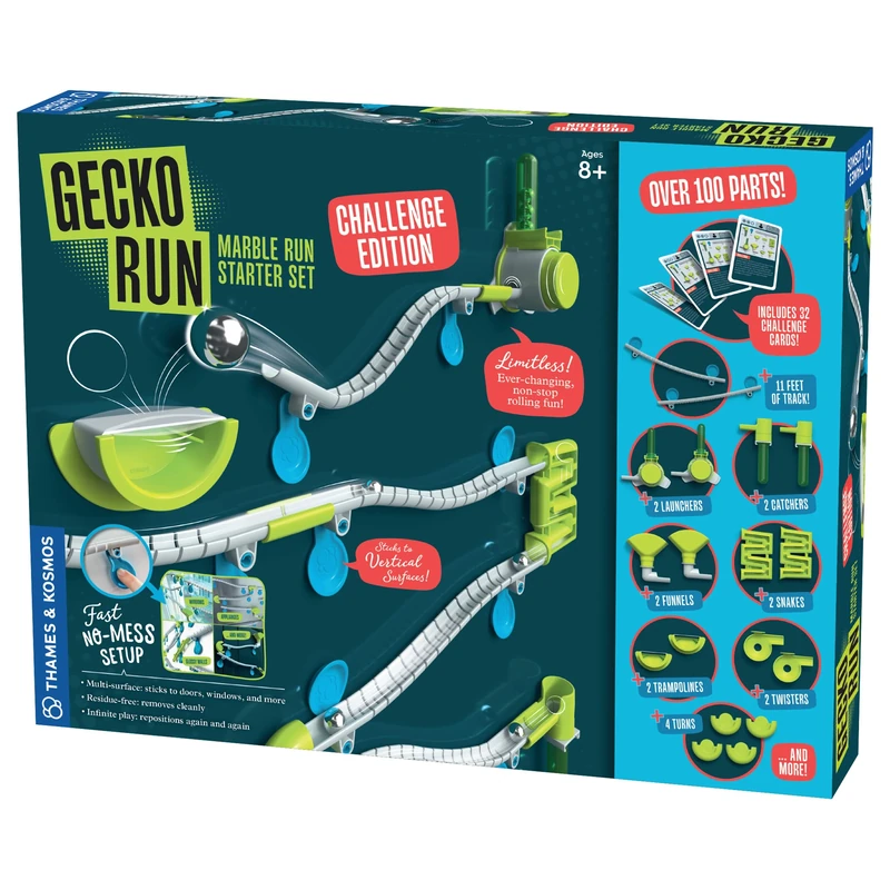 Gecko Run Marble Run Challenge Edition by Thames & Kosmos | Vertical Marble Run w/Flexible Tracks, No-Mess Setup | Challenge Cards for a Head-to-Head Engineering Design Game for Teams or Solo Play