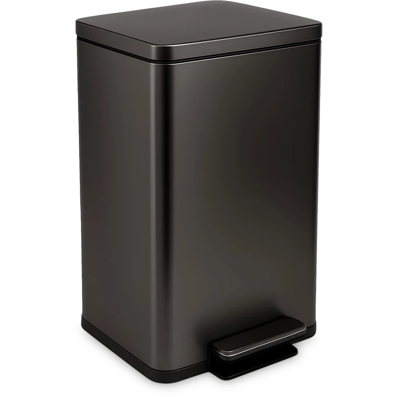 Simpli-Magic 50 Liter / 13.2 Gallon Soft-Close, Smudge Resistant Trash Can with Foot Pedal and Built in Filter- Stainless Steel, Black Gun Metal Finish