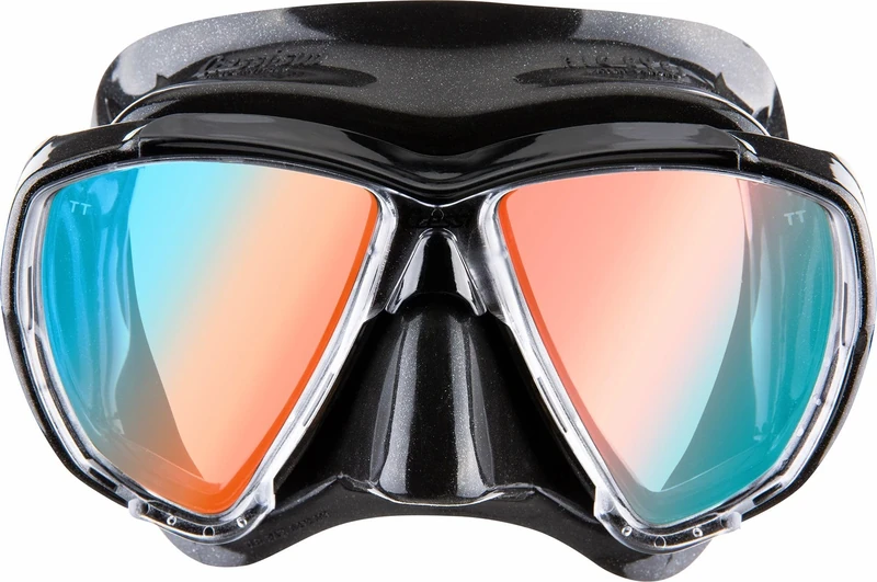 CRESSI Big Eyes Mask Black/Black 380 UV Bluee/Orange Lenses - Single Big Eyes Mask for Diving and Snorkelling, Black/Black 380 UV Bluee/Orange Lenses , One Size, Adults
