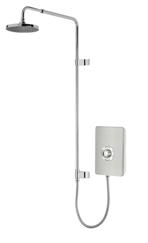 Triton Showers Collections UNIQ® | Shower Electric | 9.5 KW I Brushed Steel I Electrical Showers | with Rainfall Showerhead and Anti Twist Hose | Best Electric Shower Units for Bathrooms