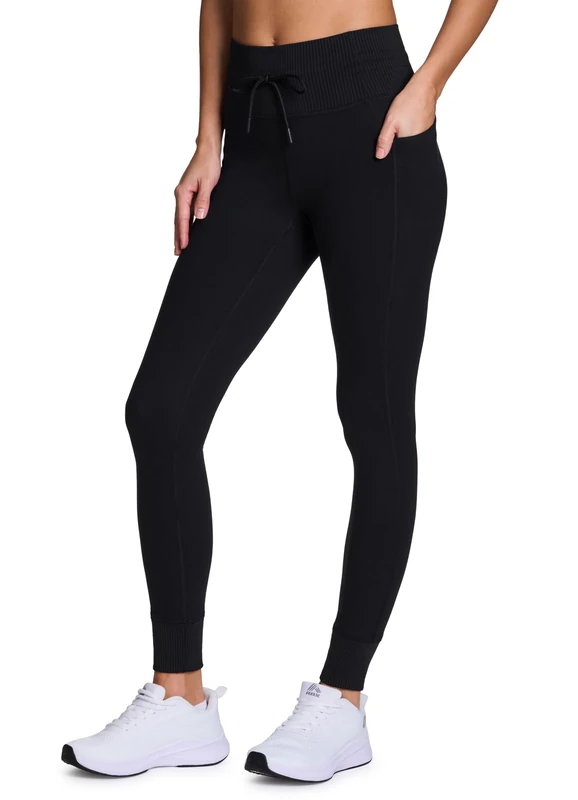 Avalanche Women's Drawstring Waist Gym Hiking Legging Fitted Jogger with Pockets, Jet Black, S