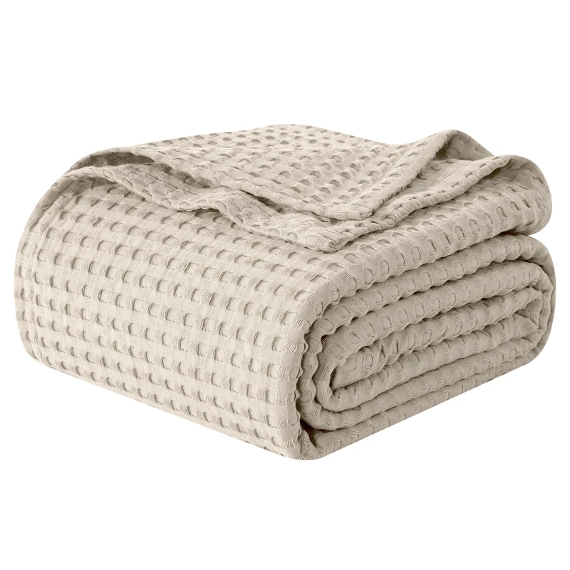 Elegant Comfort Premium 100% Cotton Waffle Blanket - Lightweight Breathable Waffle Weave Bed Blanket - Soft and Warm All Season Blanket for Couch, Sofa and Bed, King Size 90x108 Inches, Linen