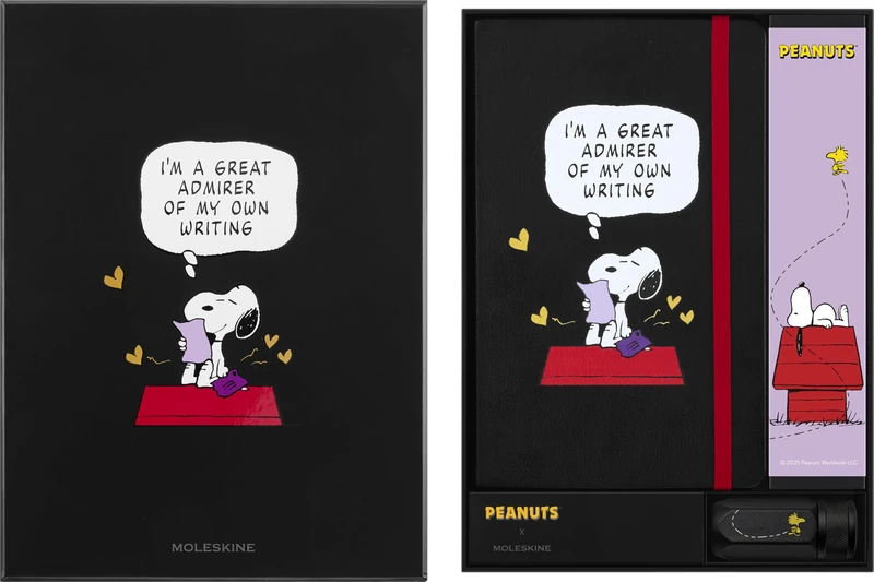 Moleskine Limited Edition Peanuts Creative Box Set, Snoopy Notebook + 12 Blackwing Soft Pencils, Hard Cover, Large (5" x 8.25"), Black, 176 pages - Image 1