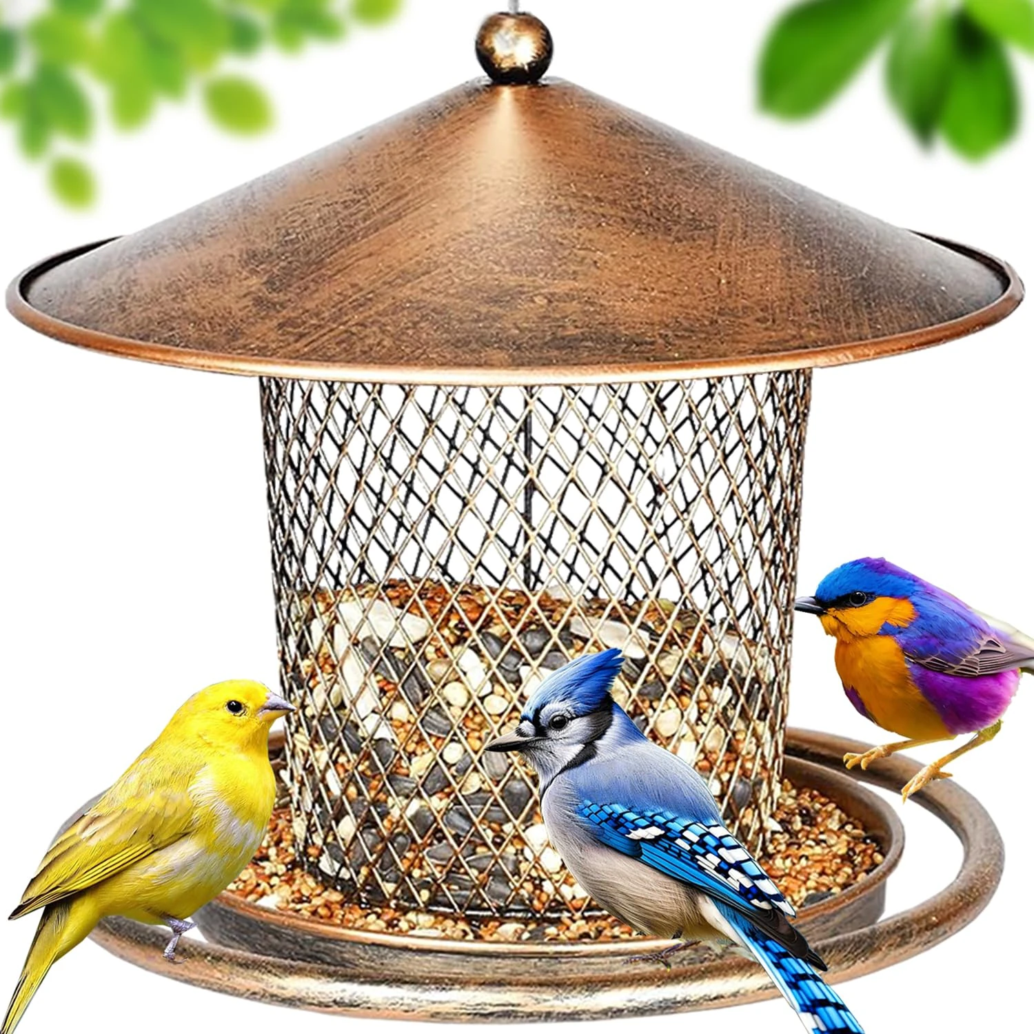 WLLKOO Bird Feeders for Outdoors Hanging - Premium Grade Metal Bird Feeder, Wild Bird Feeders for Garden Yard Outside Backyard Decoration, 2lbs Large Capacity - Bronzed