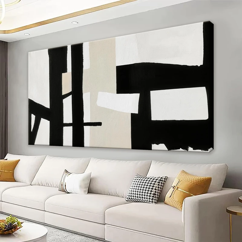 QSQ Abstract Black And White Wall Art Painting Canvas Art Wall Decor 20" W x 40" L Decorations Grey White Wall Art Office Home Wall Decor Canvas Picture Artwork For Bedroom Kitchen