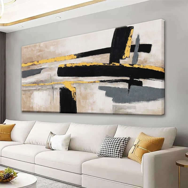 QSQ Abstract Wall Art Canvas Wall Art Decor Black And Gold Wall Art Paintings Abstract Wall Decor Artwork Pictures For Bedroom Bathroom Office Home Decor Can Be Hung Directly 20"X 40"