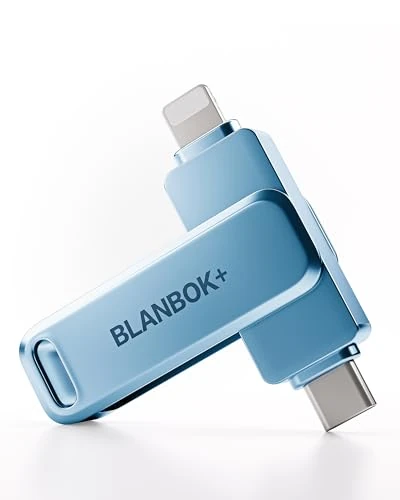 BLANBOK+ MFi Certified USB C Stick, Flash Drive for iPhone Photo Stick, USB C Memory Stick High-Speed USB flash drive, Photo Storage for iPhone/iPad/Android/PC (Blue, 64, GB)