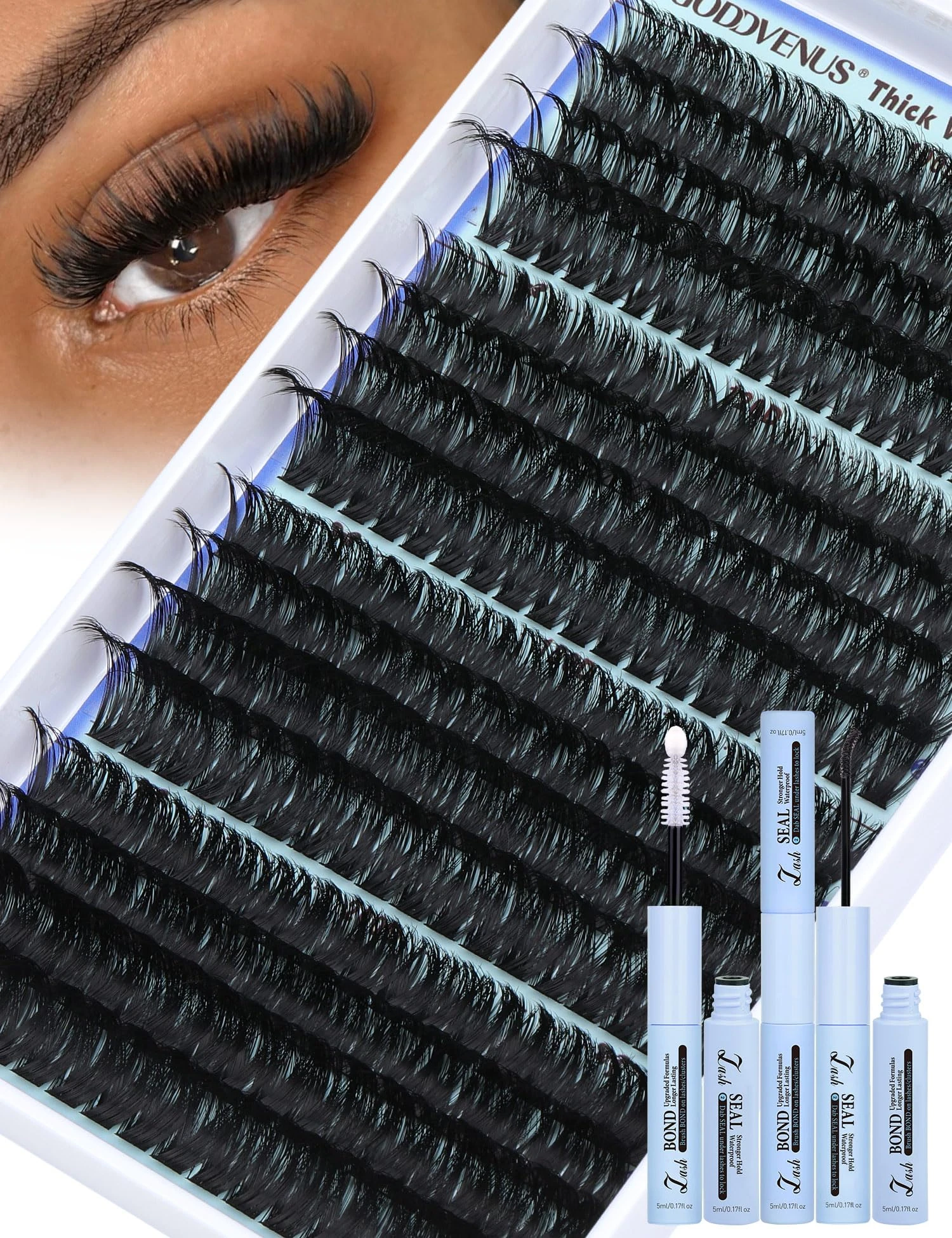 Goddvenus Cluster Lashes Kit Individual Eyelashes 100D 120D 150D 2000D Long and Thick D Curl Lash Clusters 300pcs 14mm-20mm Eyelash Clusters Fluffy Lashes Individual Cluster For DIY Lash Extension