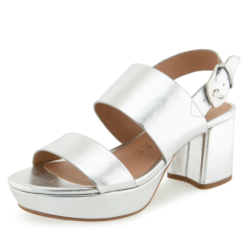 Aerosoles Women's Camilia Heeled Sandal, Silver Metal Faux Leather, 3.5 UK - Image 1