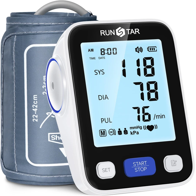 RunStar Blood Pressure Monitors Upper Arm, Blood Presure Machine Wide Range Cuff (8.6'' -16.5'') for Home Use, Automatic Digital BP Machine with Voice Broadcasting, 2x99 Records, Black