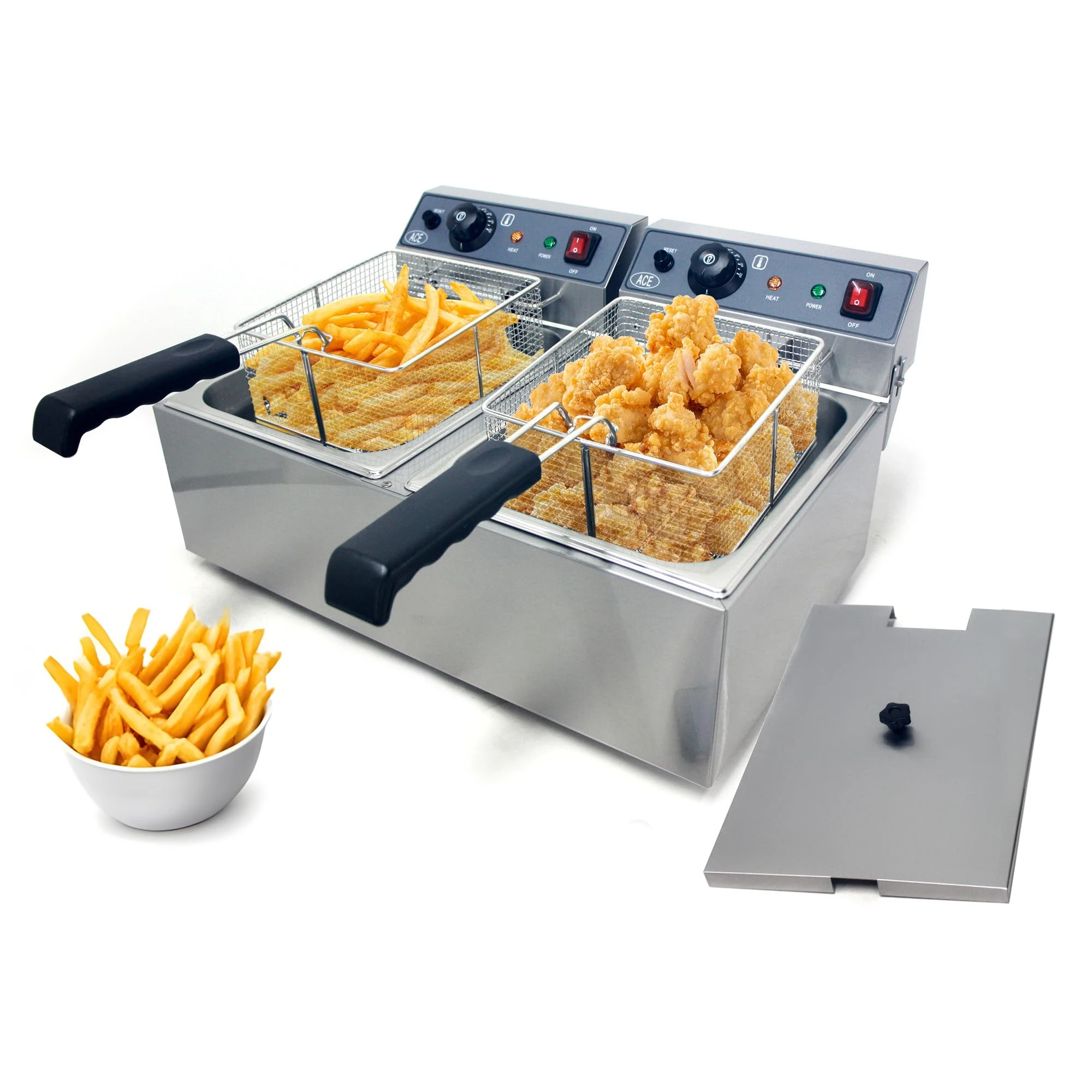 Hakka Commercial Electric Deep Fryer 17L x 2 Dual Tank,Electric Deep Fryer with Baskets,Stainless Steel Restaurant Deep Fat Fryer for French Fries,Chicken,Fish & Chips