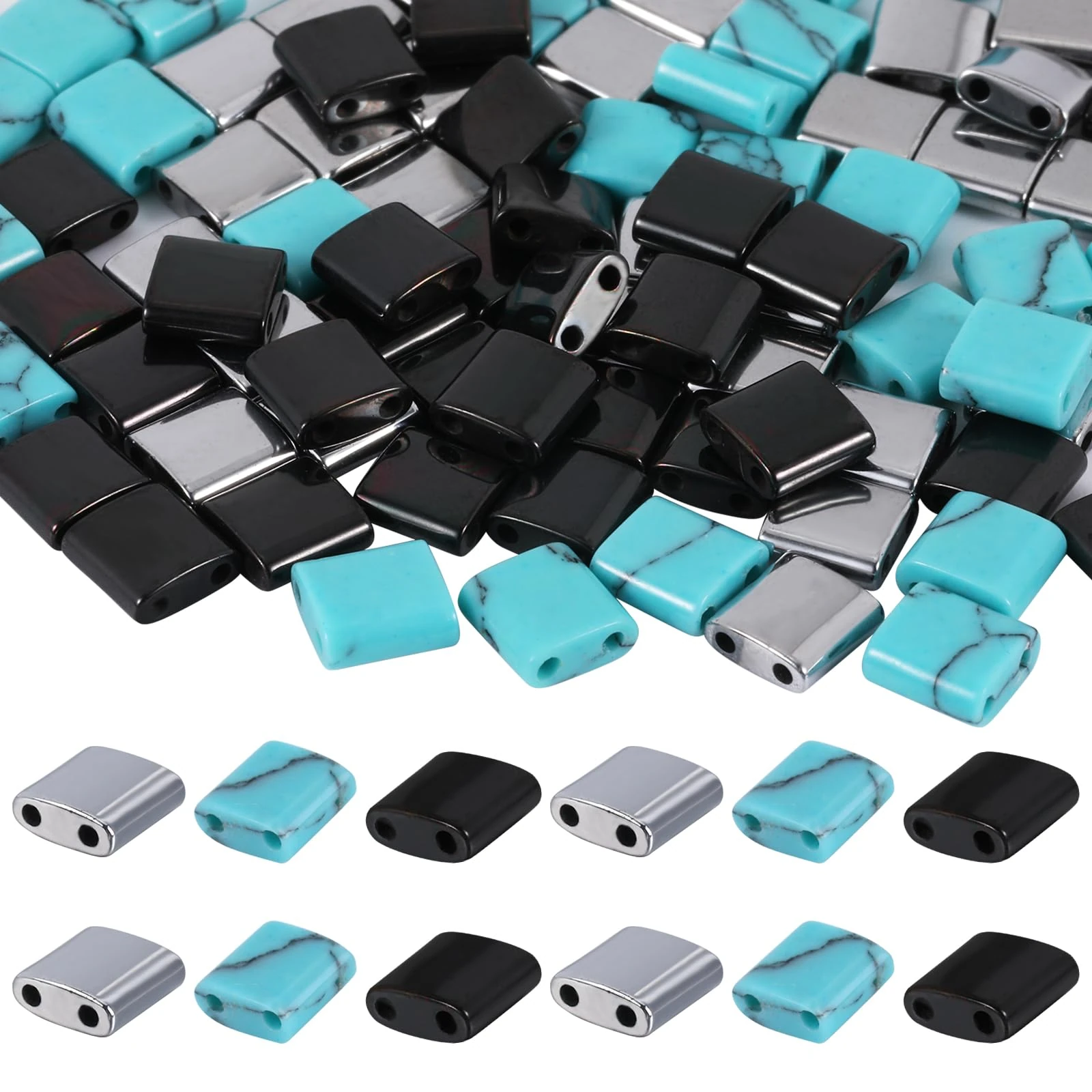 BEEFLYING 90Pcs 5mm Tila Beads, 2 Hole Flat Square Beads Japanese Loose Spacer Beads for Jewelry Making DIY Craft Multi-Strand Bracelet Necklace Earrings