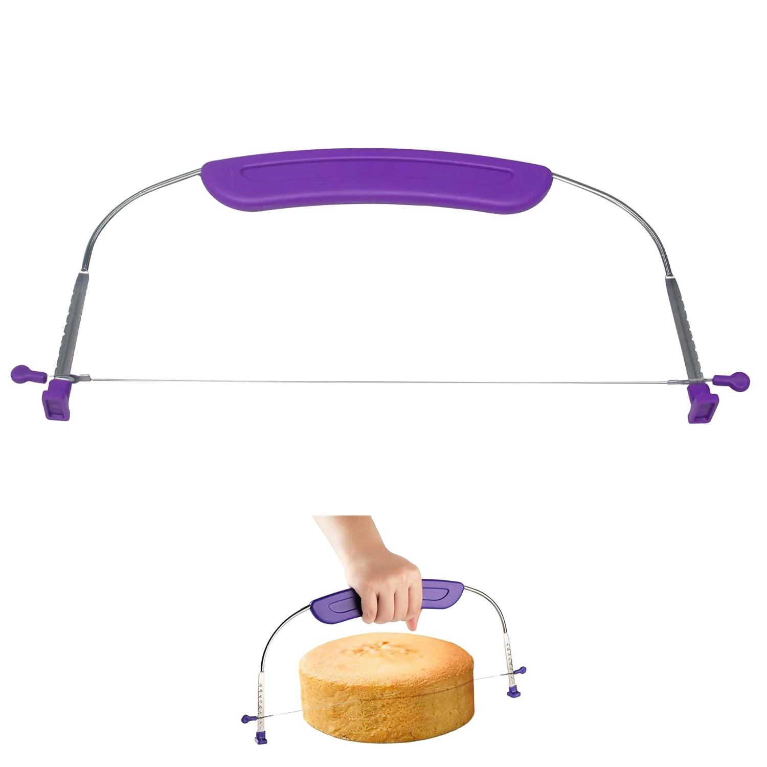 Professional Cake Leveller Cutter 10 Inch Adjustable Stainless Steel Wire Cake Slicer Cutter for Leveling & Slicing Kitchen Baking Tools for Birthday Layer (27CM Purple)
