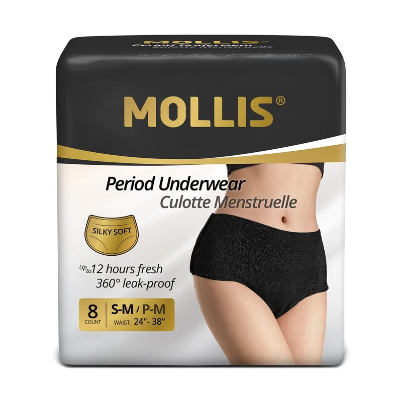 Mollis Disposable Period Pants - Heavy Flow, 8 Count, Black