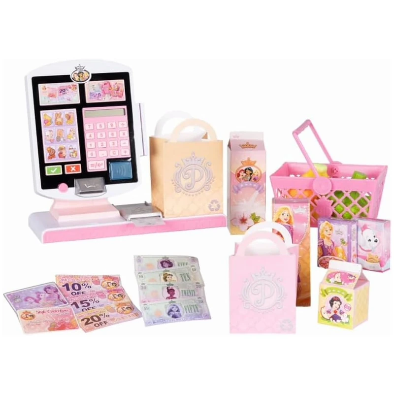 Disney Princess Stylin' Self-Checkout Register, Official Style Collection by Jakks Pacific, Pink Register with Interactive Buttons & Sounds, 20+ Pretend Grocery Items, "Scan" Your Items & Go! - Image 1