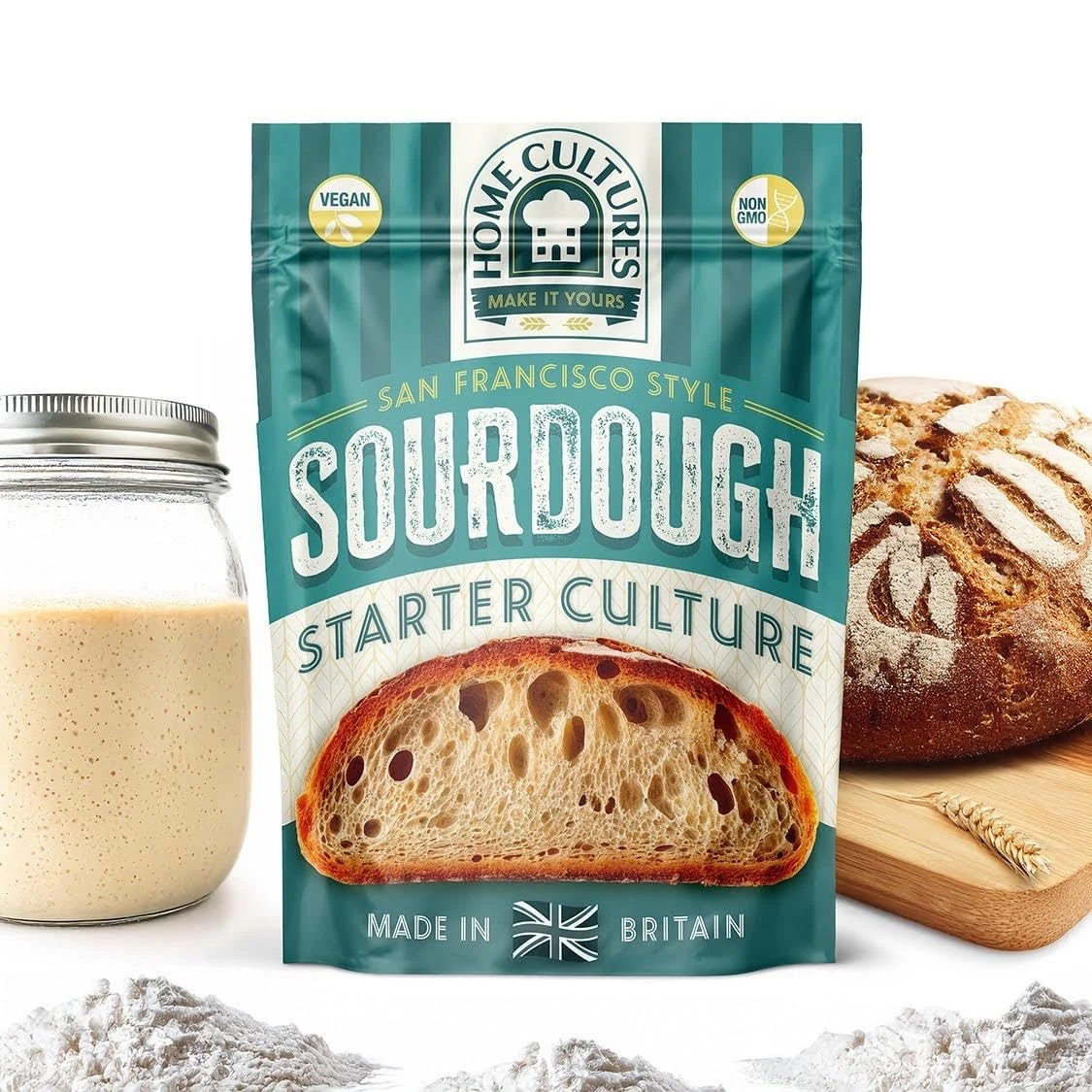 San Francisco Style Sourdough Starter for Sourdough Bread - All Natural Ingredients, Includes Sourdough Starter & Instruction Booklet - Vegan & Non-GMO by Home Cultures