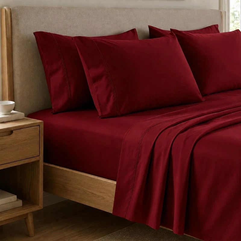 PETTI Artigiani Italiani - Bordeaux Cotton Percale Single Bed Sheet Set, 3-Piece Set, 100% Made in Italy