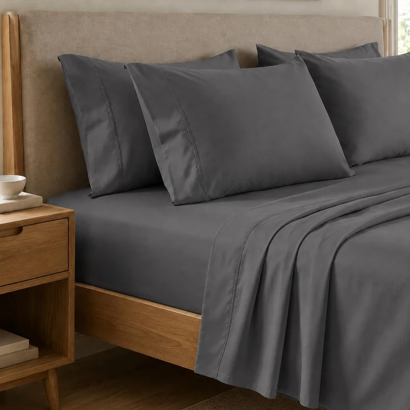 PETTI Artigiani Italiani - Set of Single Percale Smoky Grey Cotton Bed Sheet Set, 3 Pieces, 100% Made in Italy - Image 1