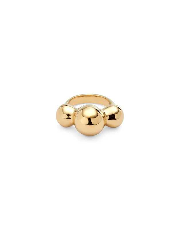 Uno de 50 | 18K Gold Plated Alloy Ring with Three Central Balls | Handmade Jewellery | Made in Spain, Gold, Not Gemstone, Gold, No Gemstone