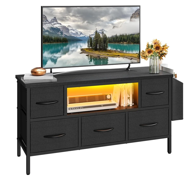 YITAHOME TV Cabinet, TV Stand Cabinet Unit for Living Room with 5 Foldable Drawers and Shelves TV Stand Unit with RGB LED Lighted TV Gaming Entertainment Center with Cabinet for PS5