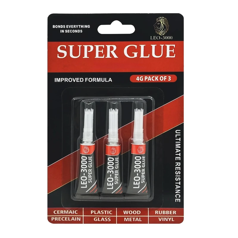 Super Glue 3 Pack (4g), All Purpose Super Glue with Precision Nozzle, Strong Adhesive for Plastic, Metal, Rubber & Leather, Crack-Resistant, Quick-Dry Waterproof Bond, DIY Instant Bond Repairs