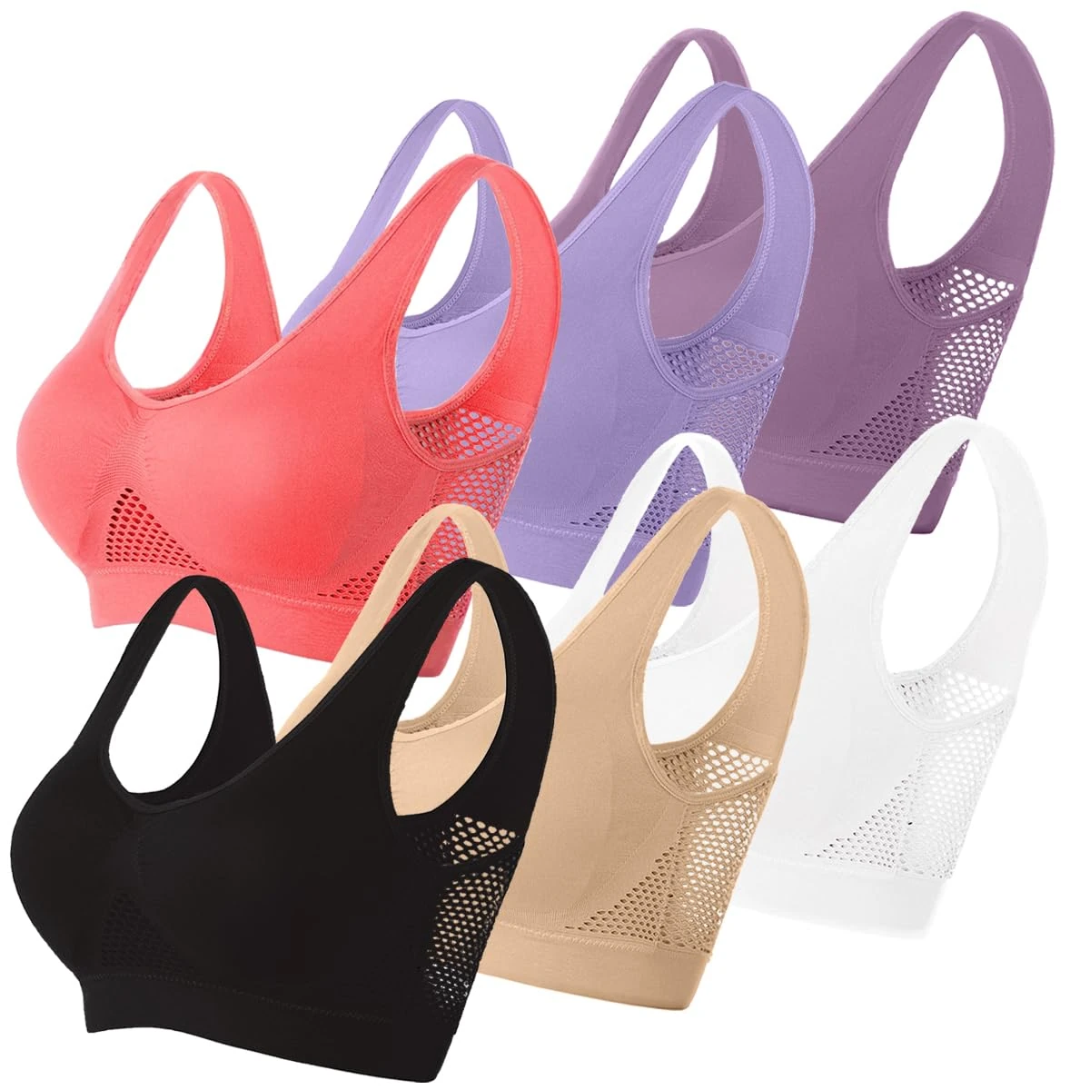 Memoryee Padded Sports Bras Women Medium Impact Plus Size for Large Breasts Push Up Seamless Breathable for Yoga Running Crop Top Allcolor XXL