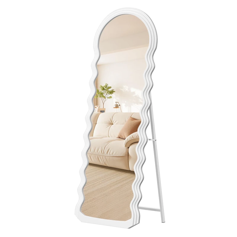 SONGMICS Full Length Mirror, 160 x 50 cm, Irregular Wavy Full Body Floor Mirror with Stand, Standing, MDF Frame, for Bedroom, Living Room, Hallway, Cloud White LFM027W01