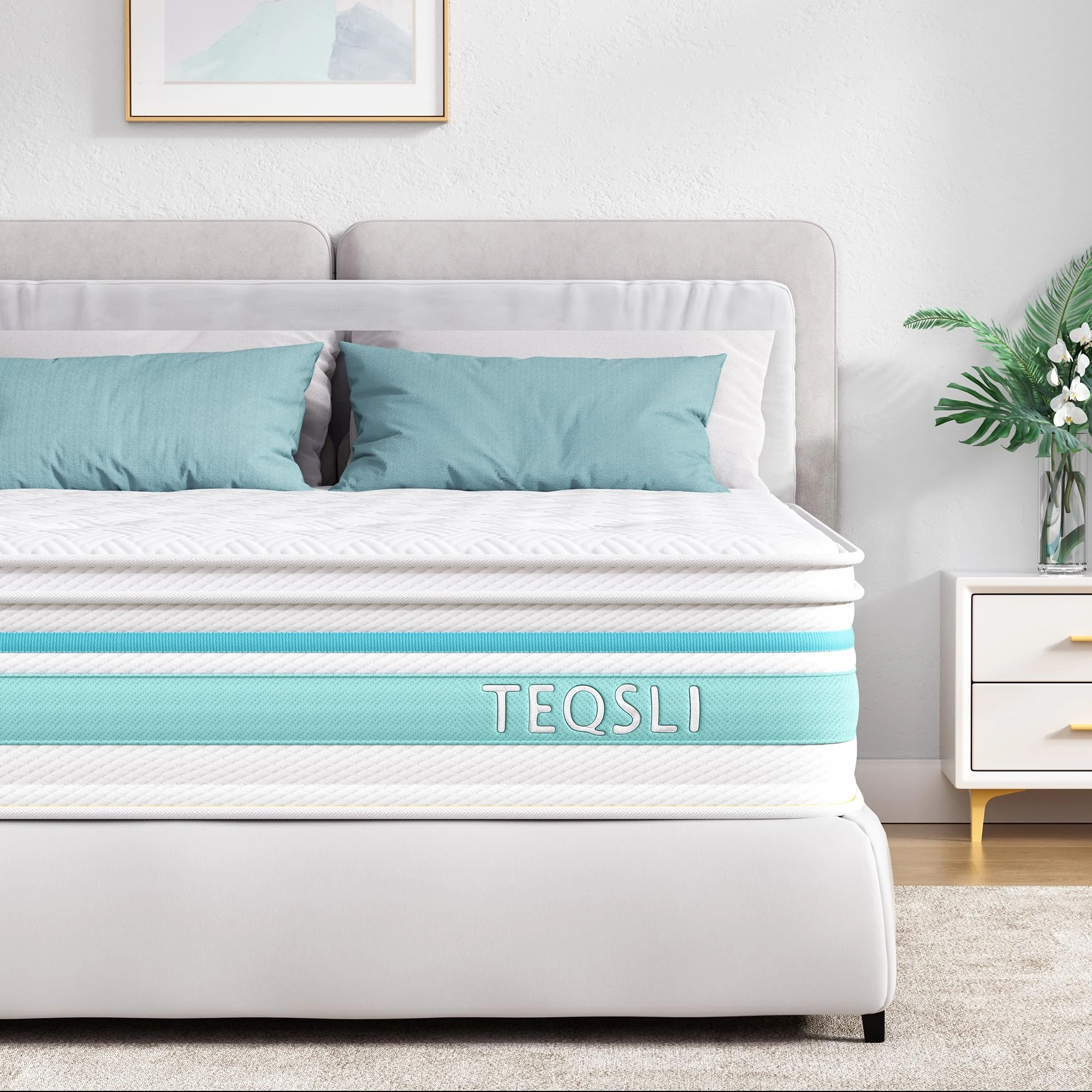 TeQsli Super King Mattress, 6FT 7-Zone Gel Memory Foam, 10.6 Inch Pocket Sprung Hybrid Orthopedic Mattress Medium Firm for Pressure Relief and Motion Isolation, Super King (180x200x27cm)